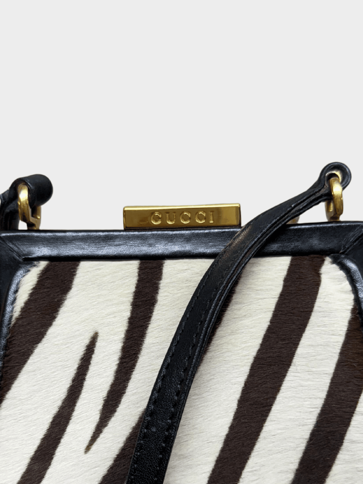 Gucci 2000s Ivory Brown Black Haircalf Leather Shoulder Bag