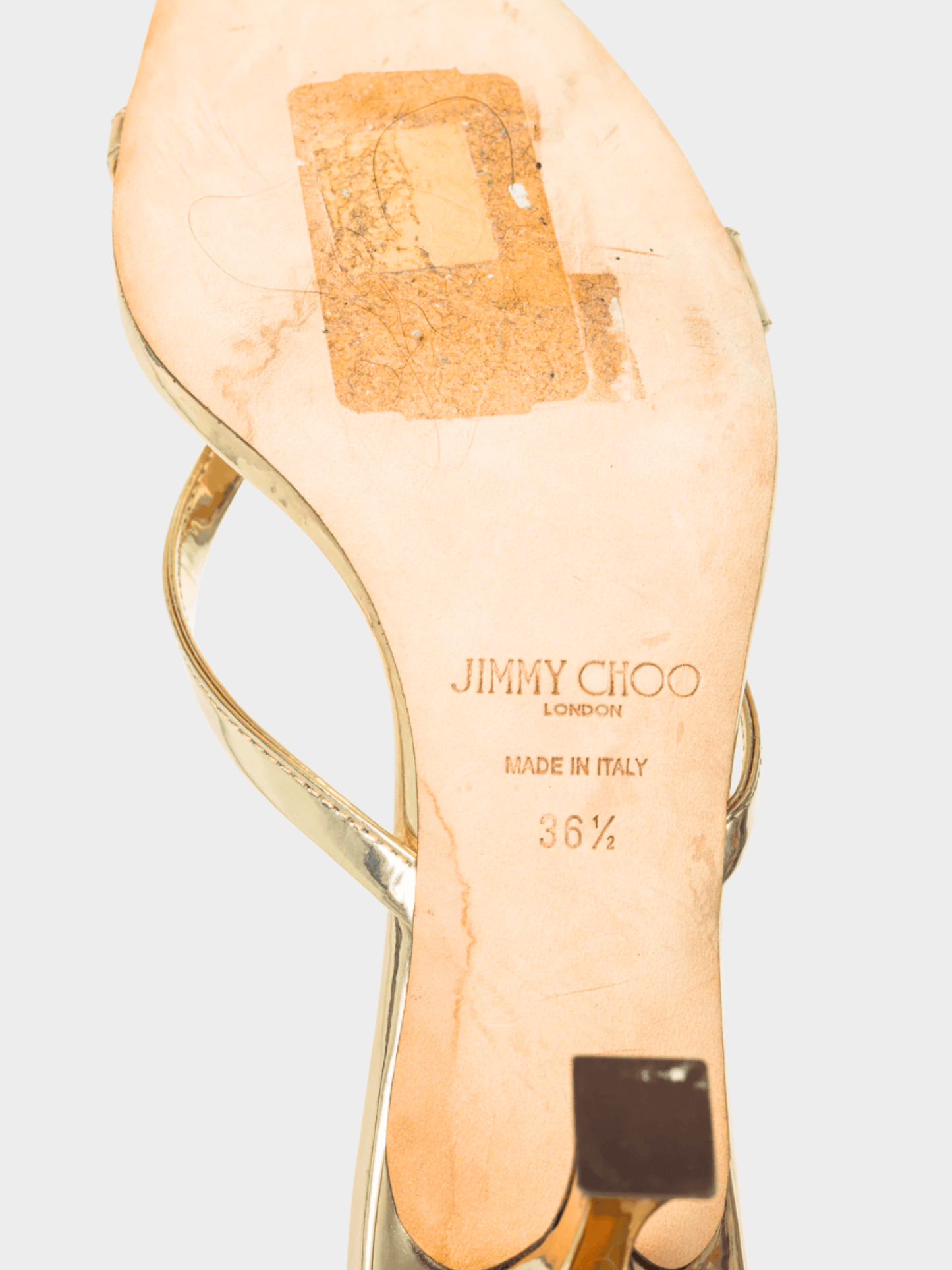 Jimmy Choo 2022 Maelie 70 Gold Patent Leather Square-Toe Thong Sandals