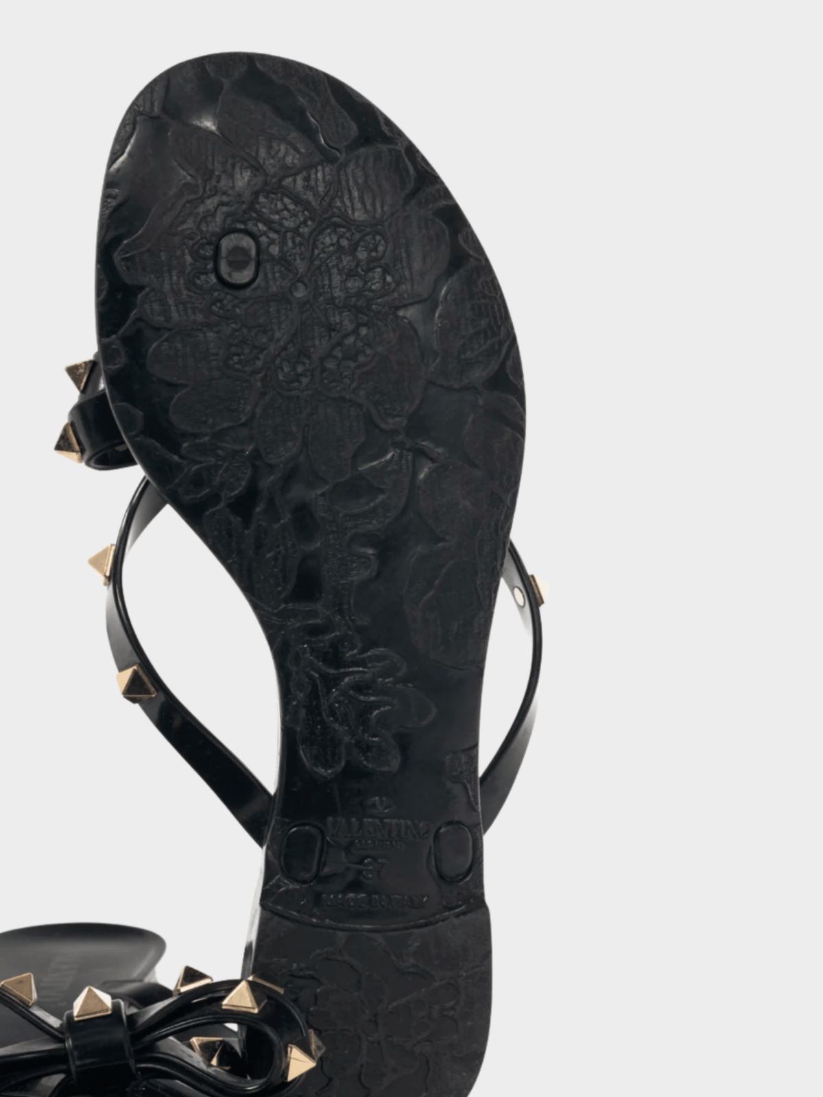 Valentino 2010s Nero Rockstud Bow Jelly Thong Sandals