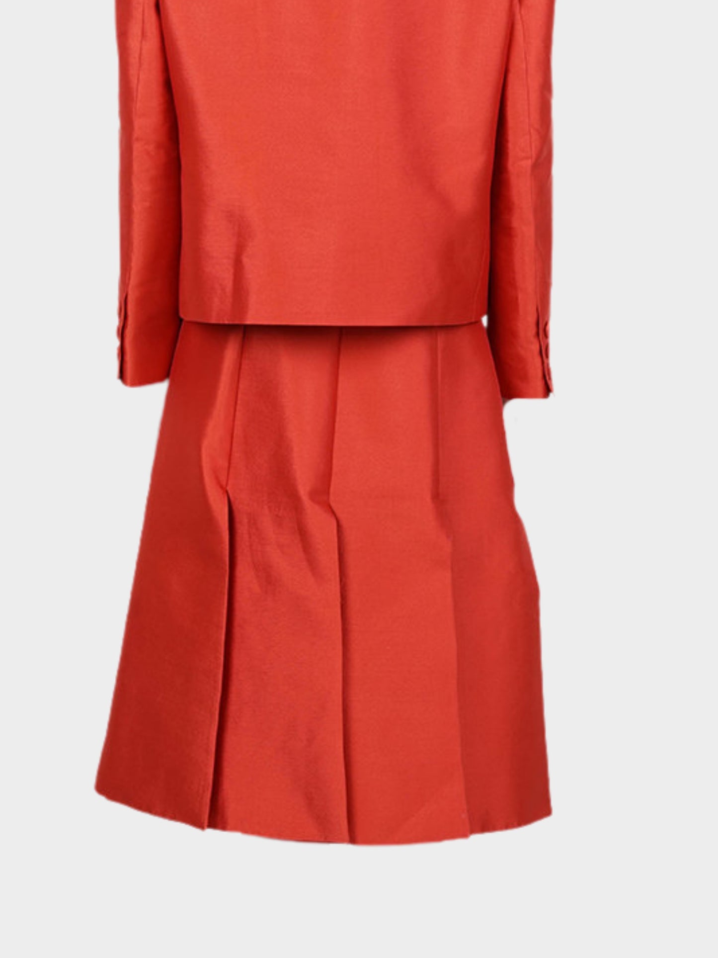 Prada FW 1995 Red Silk Blazer and Skirt Set