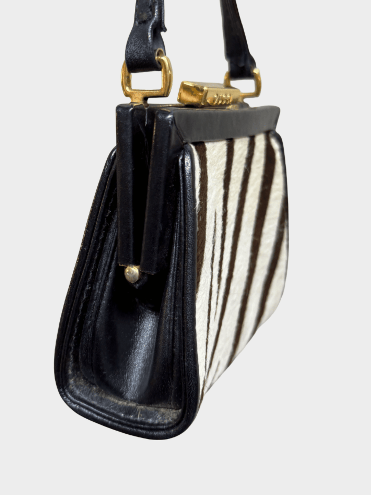 Gucci 2000s Ivory Brown Black Haircalf Leather Shoulder Bag