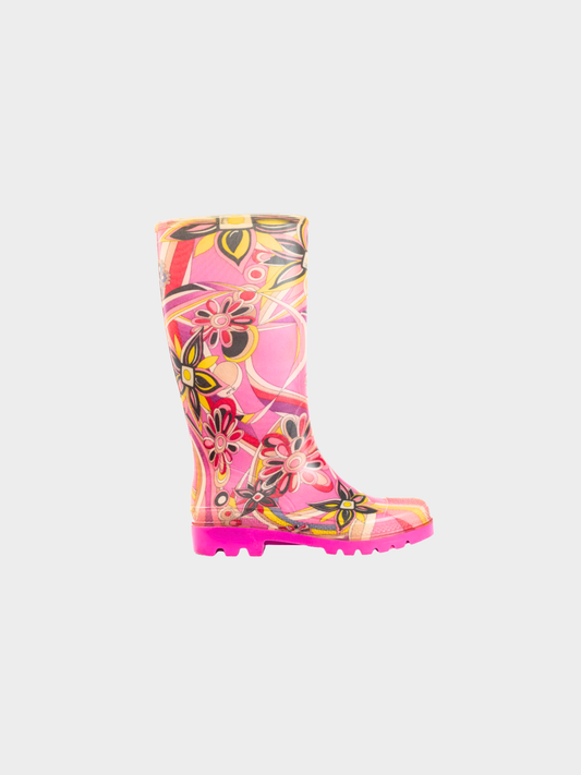 Emilio Pucci 2006 Pink Floral-Printed Rubber Rain Boots