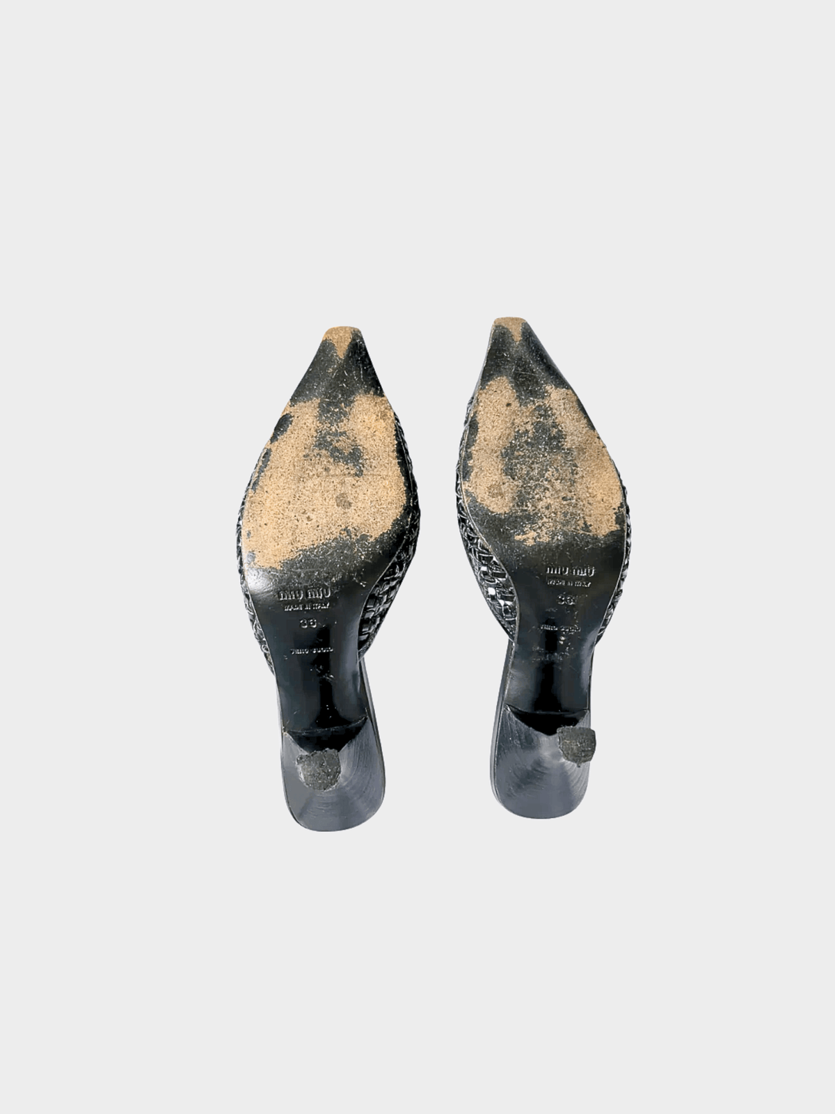 Miu Miu 2000s Black Woven Bow Tie Kitten Heels
