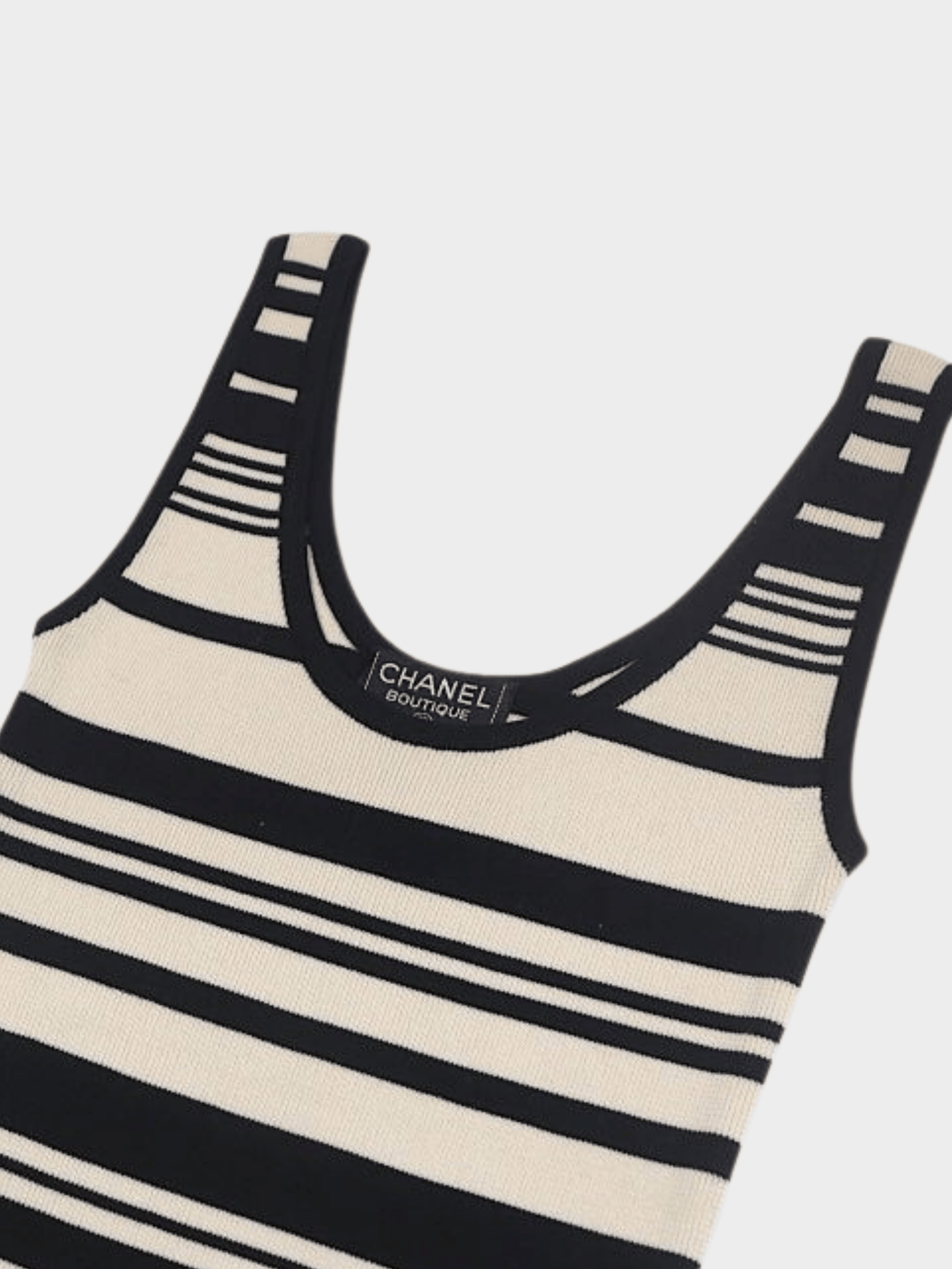 Chanel 1998 CC Logo Embroidered Striped All-in-One Bodysuit
