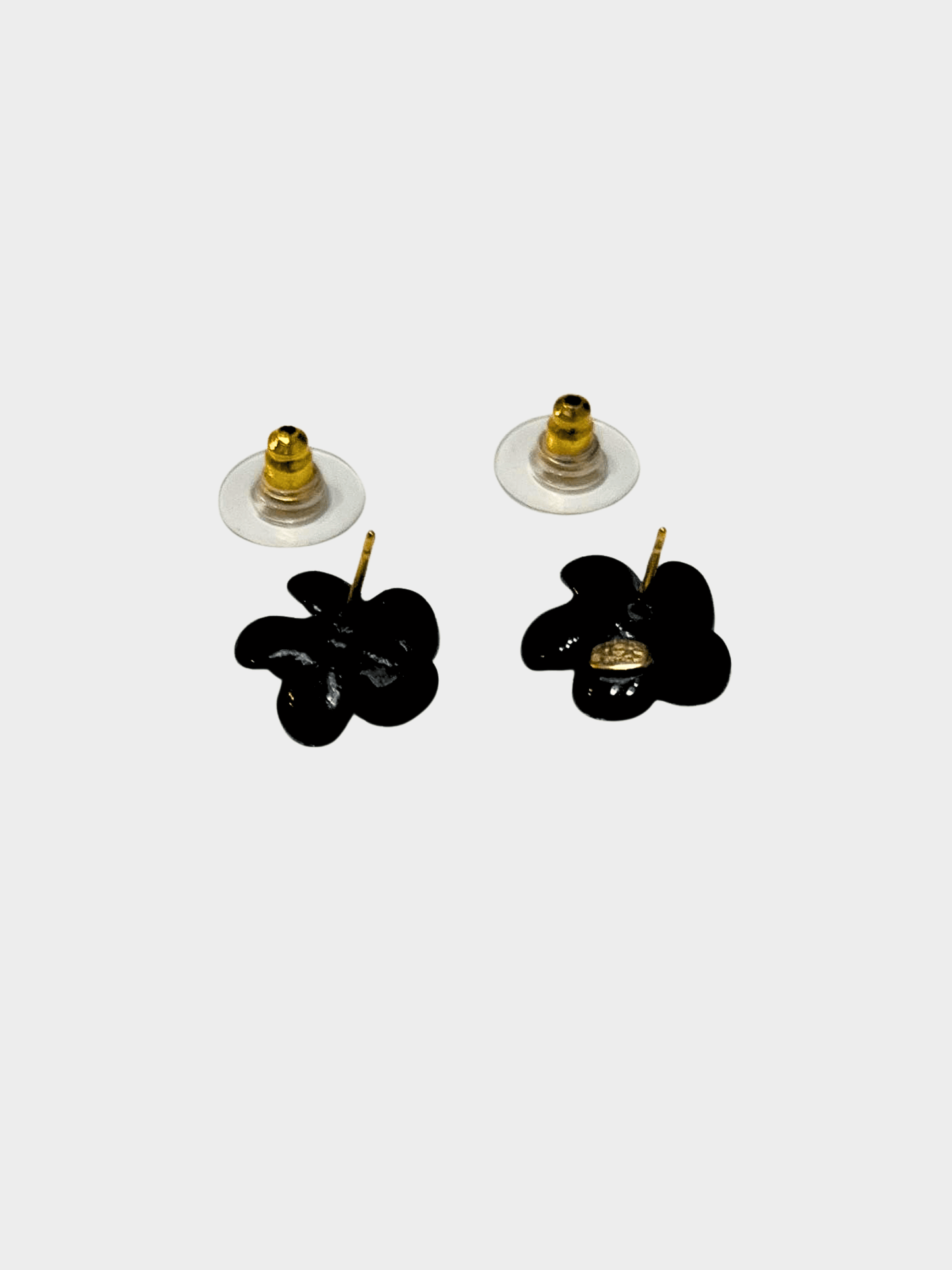 Chanel 2000s Black Camellia Flower Earrings