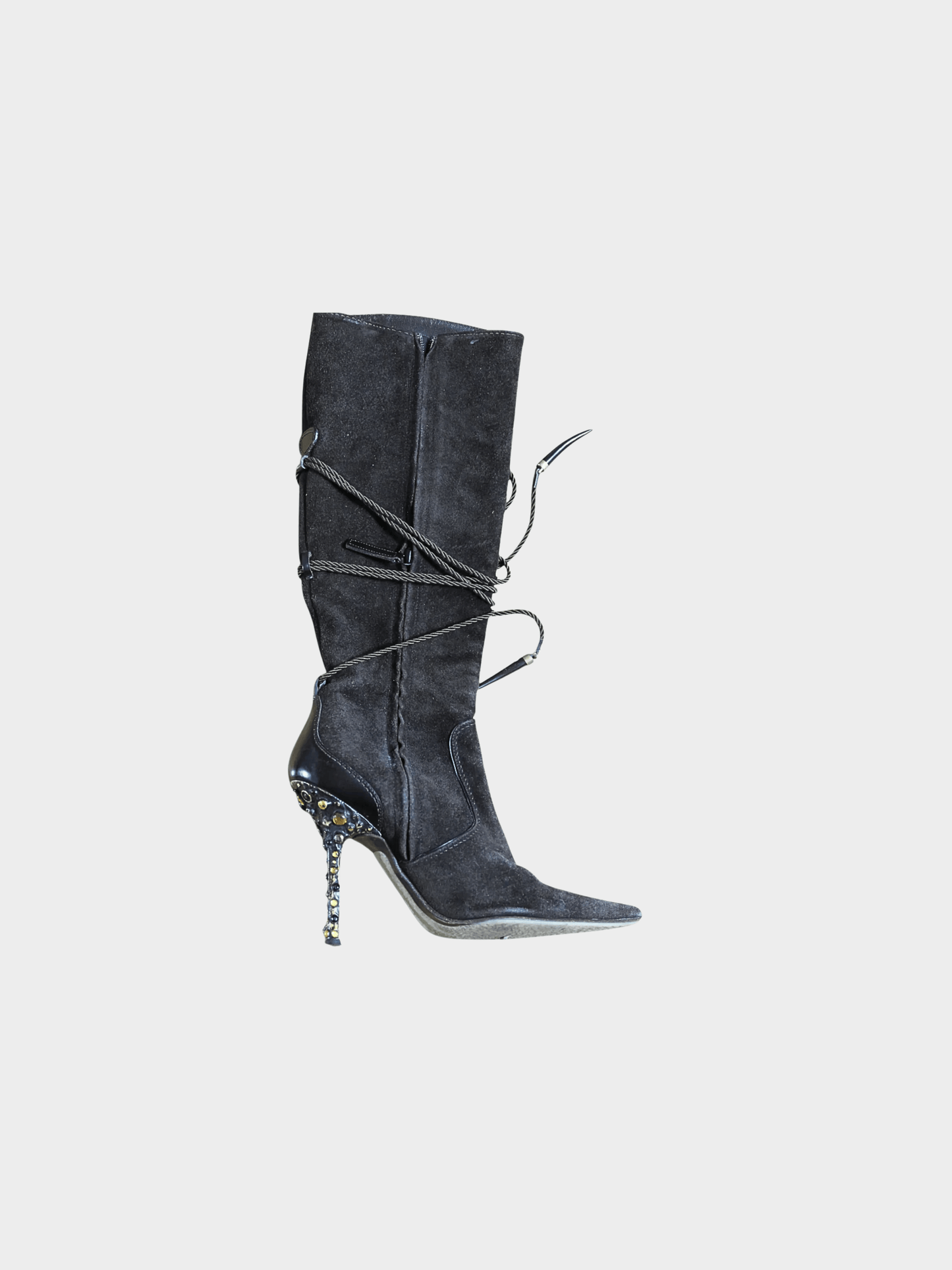 Giuseppe Zanotti 2000s Dark Brown Suede Crystal Heel Boots