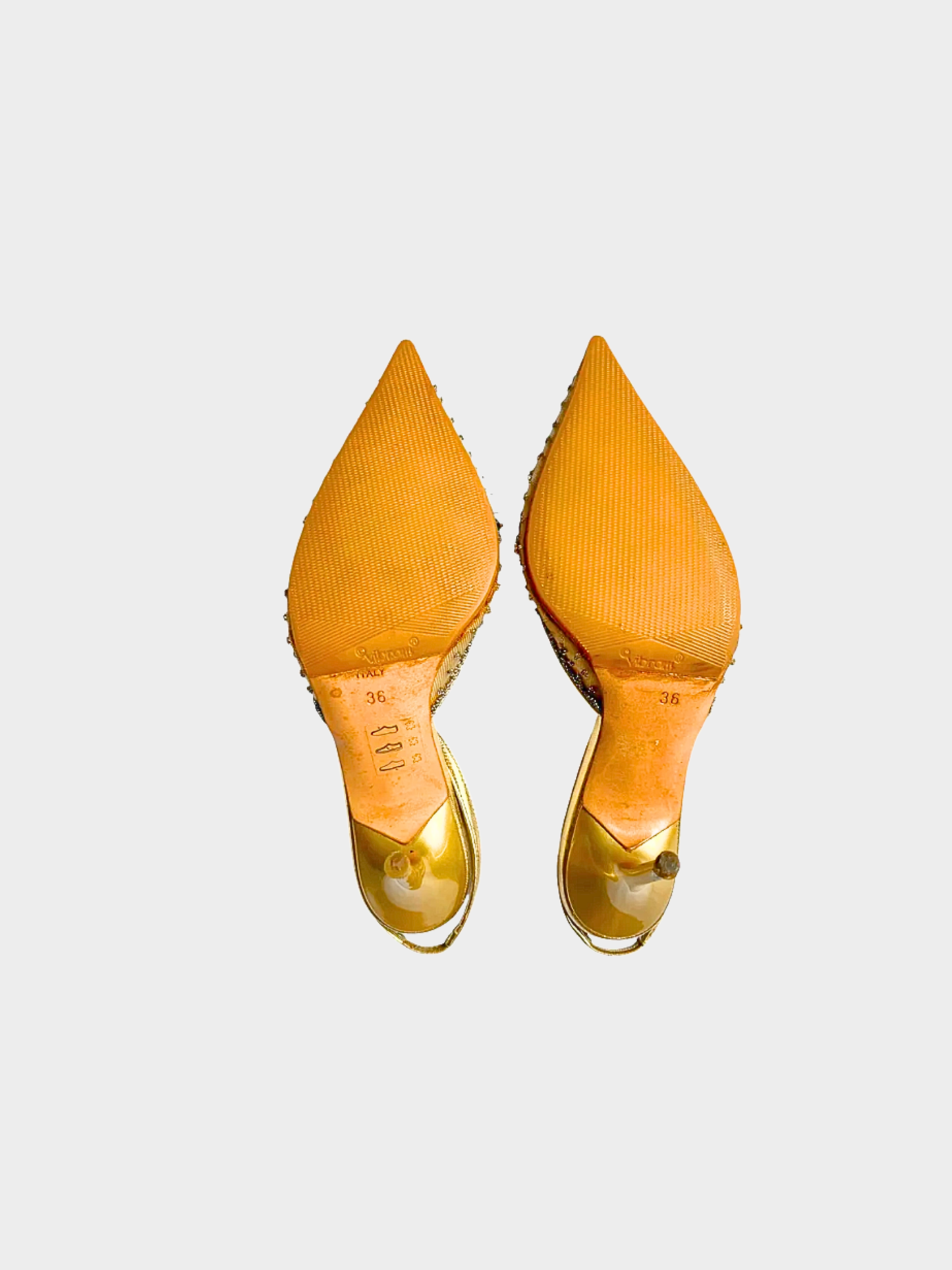 René Caovilla 2000s Beige Floral Beaded Slingback Heels