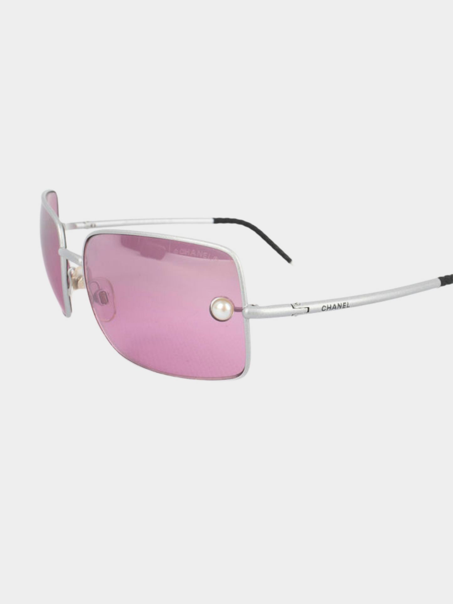 Chanel 2000s Silver and Pink Rectangle Sunglasses