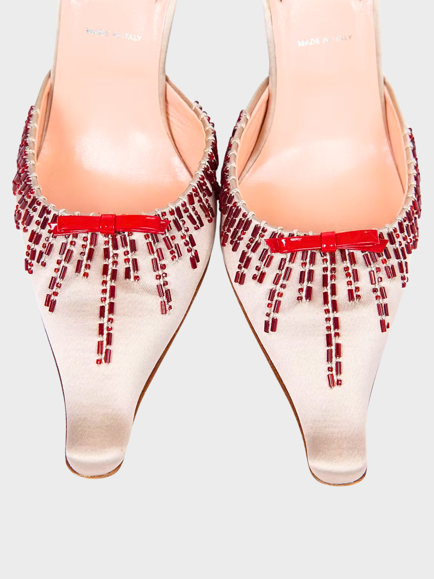 Prada SS 2000 Beige Beaded Satin Heels