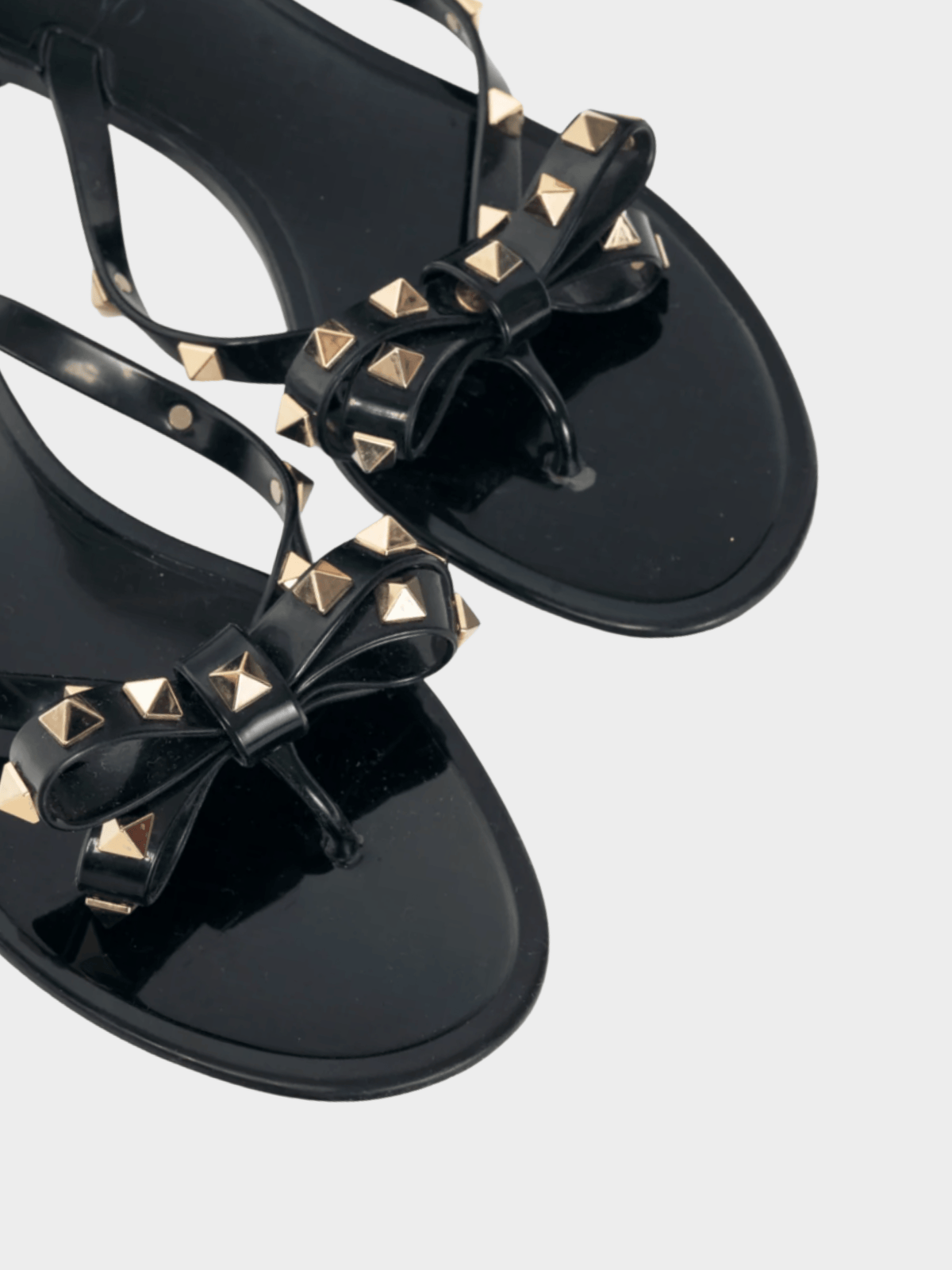 Valentino 2010s Nero Rockstud Bow Jelly Thong Sandals