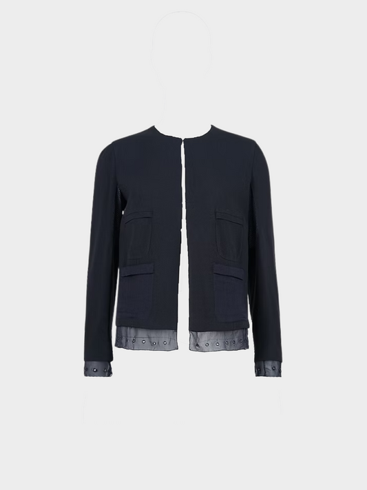 Prada SS 2000 Navy Blue Lace Silk Cardigan