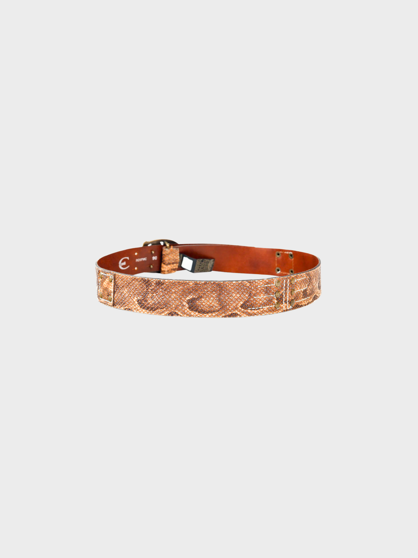 Roberto Cavalli 2000s Brown Snakeskin Logo Buckle Belt