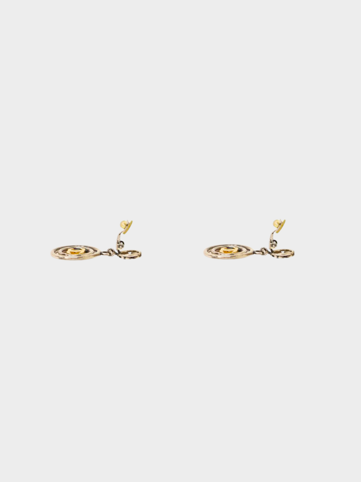 Chanel 2000s Silver CC Clover Round Cilp-On Earrings