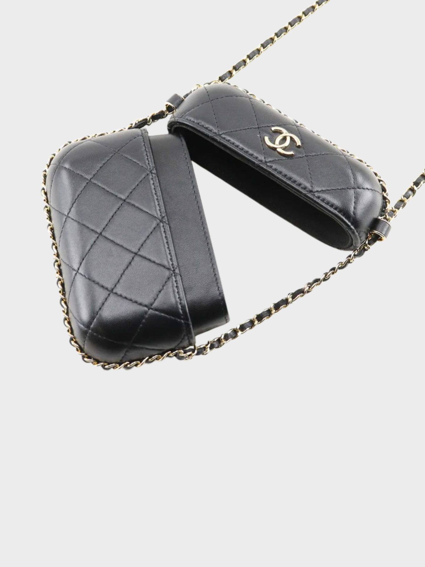 Chanel 2021 Black Leather Matelasse Chain Pochette Shoulder Bag