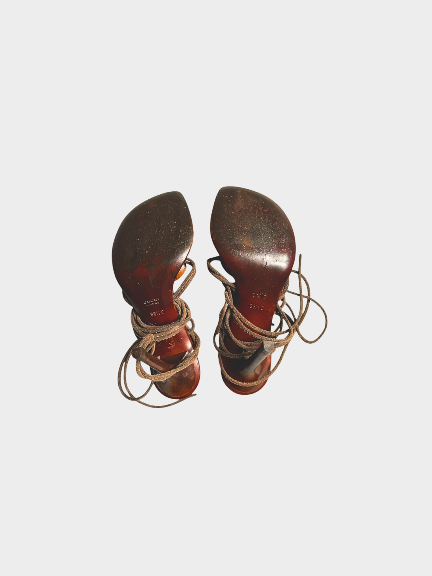 Gucci 2000s Brown Wood Tone Wrap Around Sandals