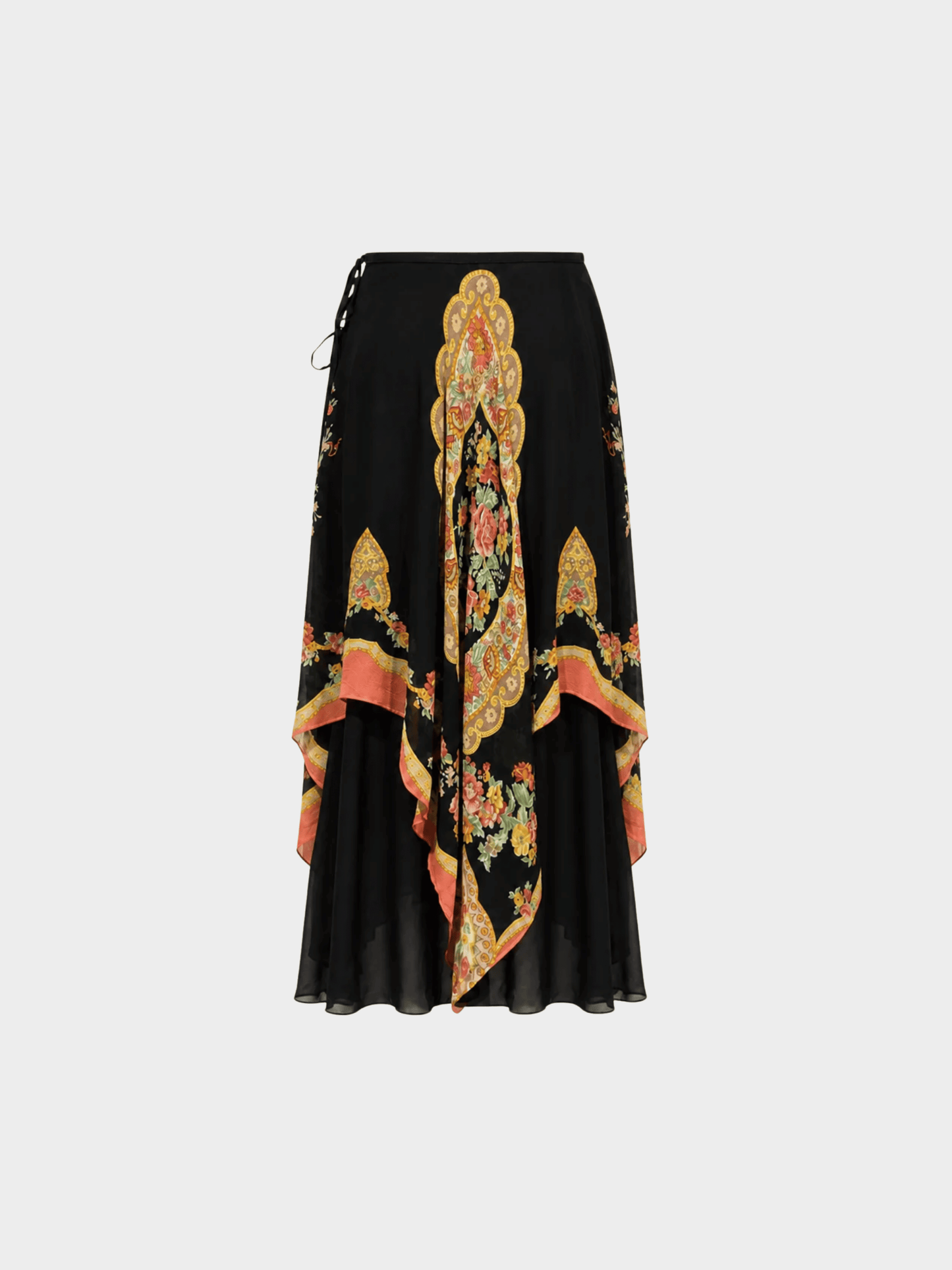 Roberto Cavalli 2000s Floral Print Draped Silk Skirt