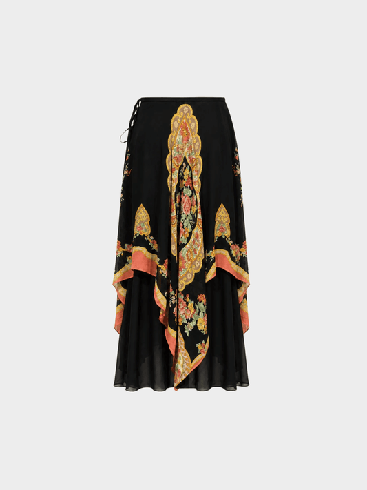 Roberto Cavalli 2000s Floral Print Draped Silk Skirt