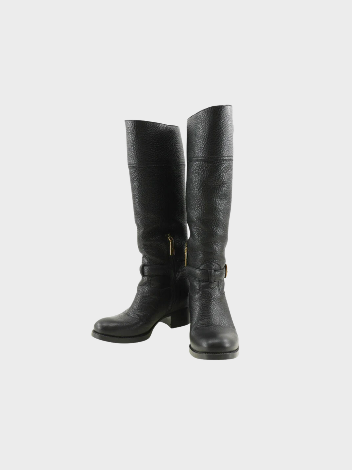 Prada 2010s Black Leather Buckle Logo High Boots