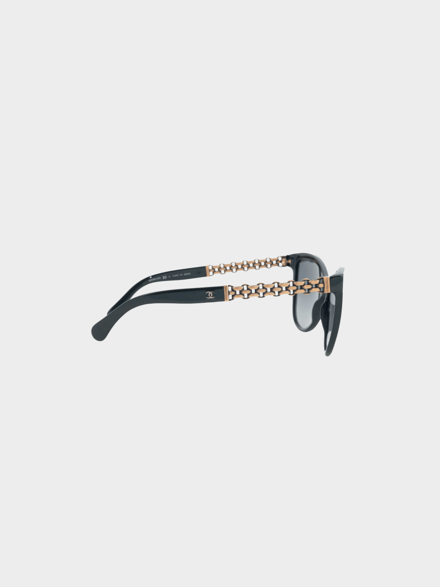 Chanel 2010s Black Chain-Temple Butterfly Sunglasses