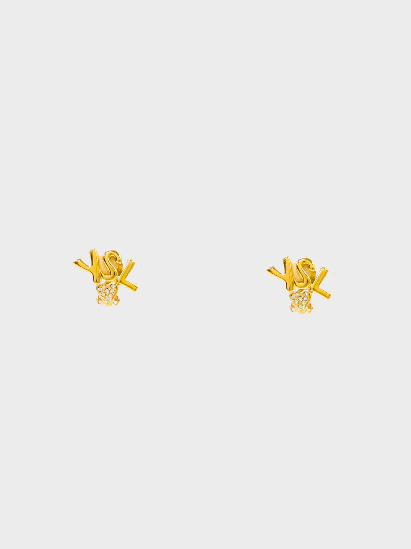 Yves Saint Laurent 2010s Gold Heart Rhinestone Clip-On Earrings