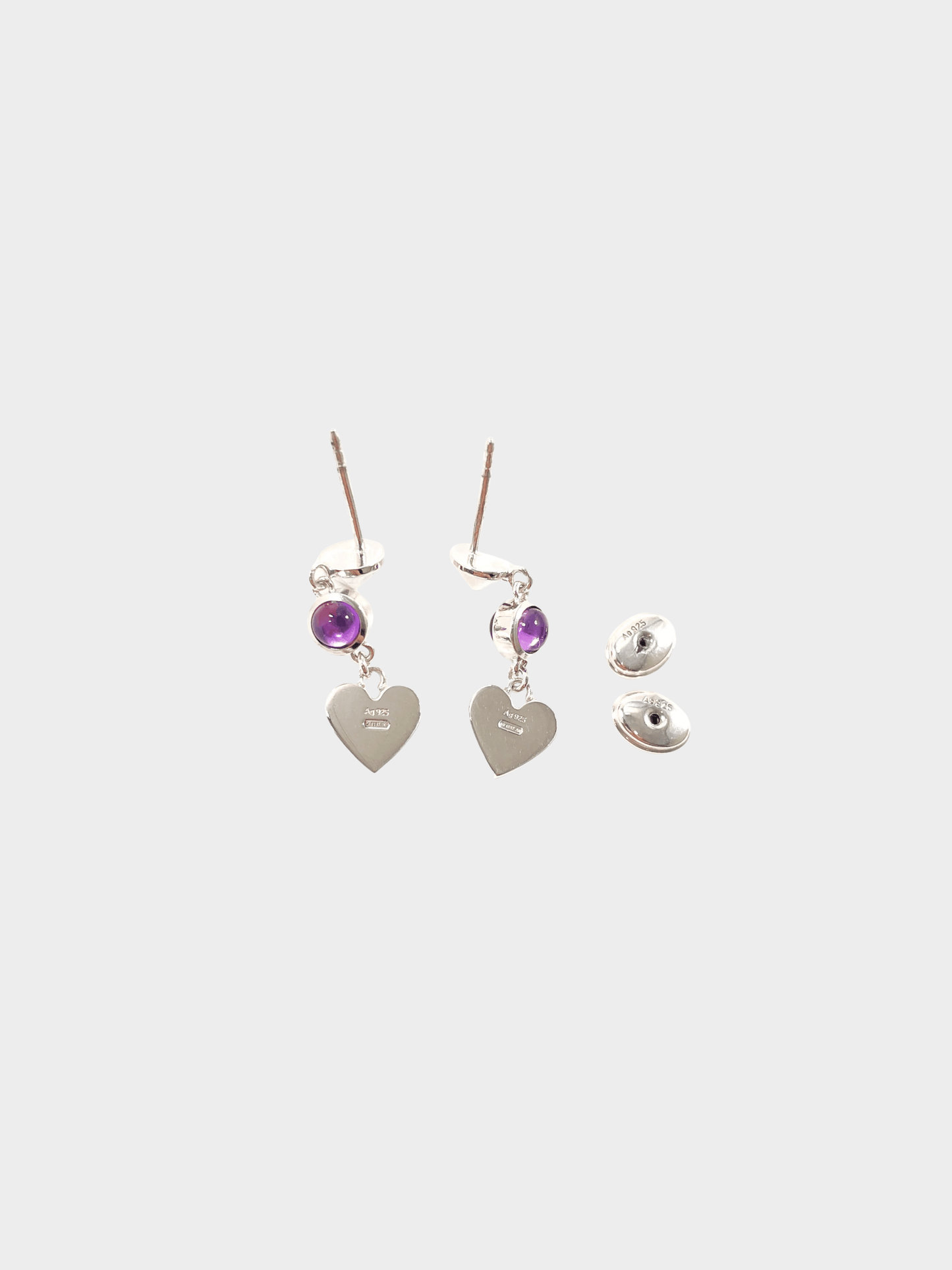 Gucci 2000s Silver Amethyst Heart Motif Earrings