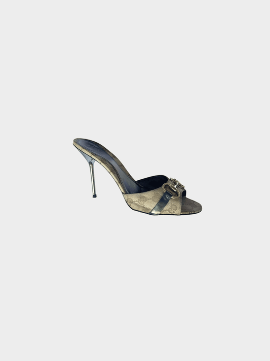 Gucci by Tom Ford 2000s Khaki Monogram GG Horse-bit Mule Heels