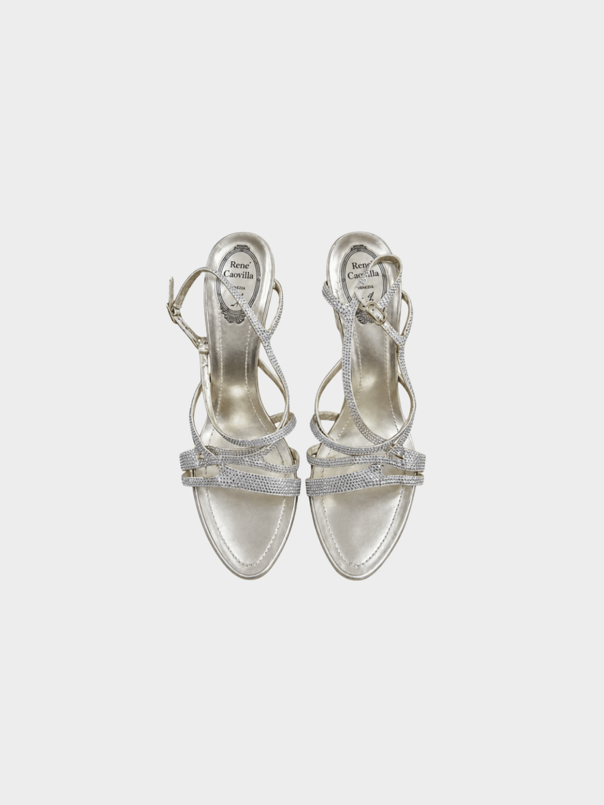 René Caovilla 2000s Silver Crystal Strappy Heels