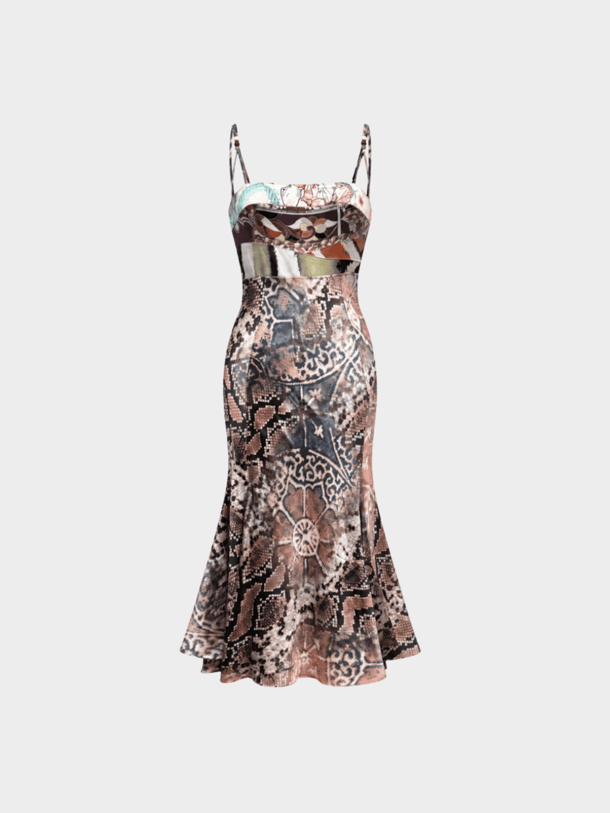 Roberto Cavalli SS 2006 Patchwork Snake Print Silk Dress