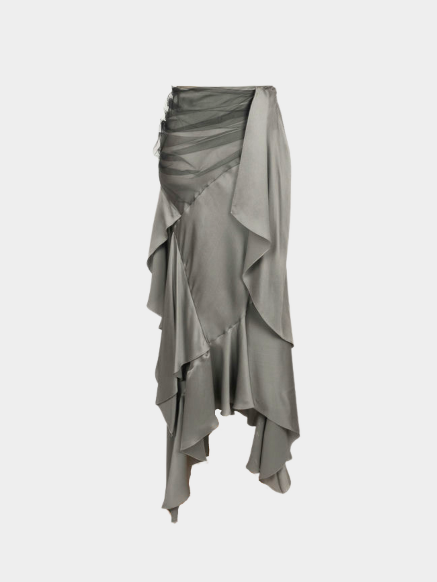 John Galliano 2000s Grey Silk Asymmetrical Skirt
