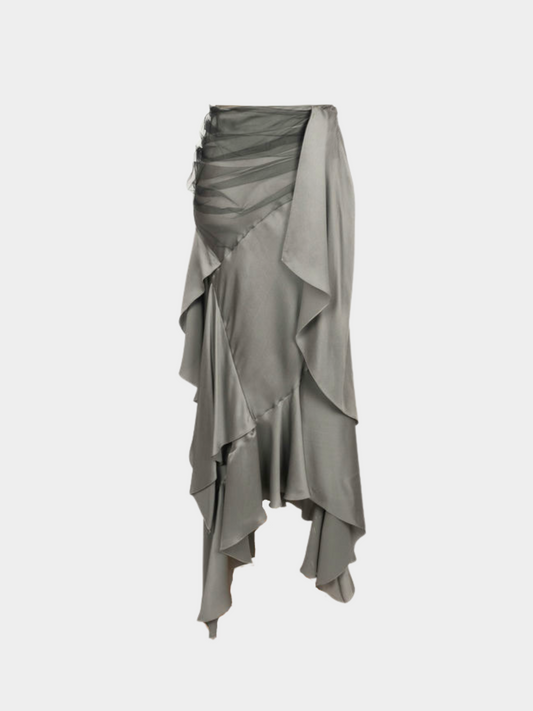 John Galliano 2000s Grey Silk Asymmetrical Skirt