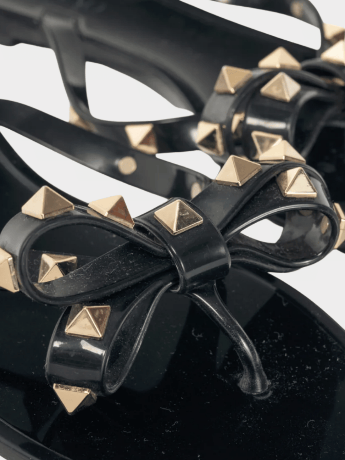 Valentino 2010s Nero Rockstud Bow Jelly Thong Sandals