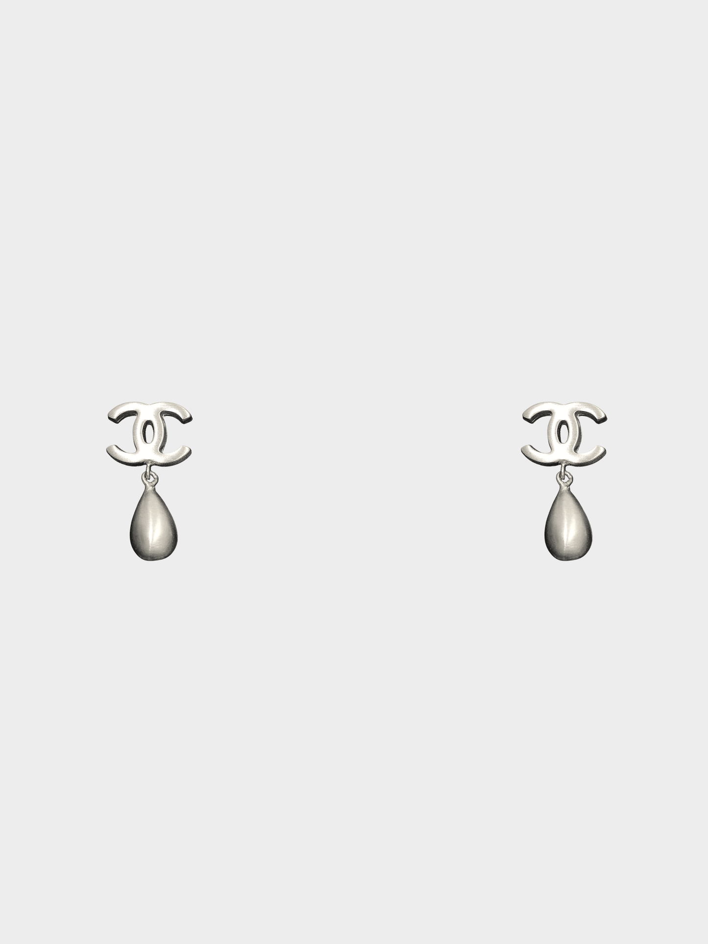 Chanel 2000s Silver CC Drop Earrings