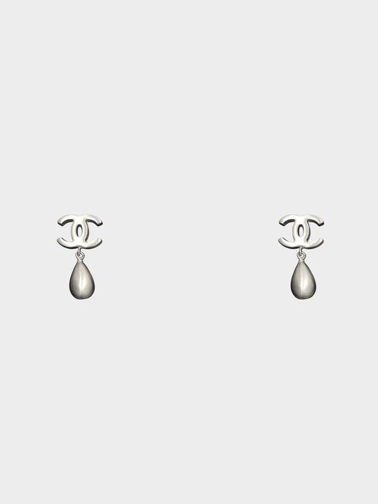 Chanel 2000s Silver CC Drop Earrings