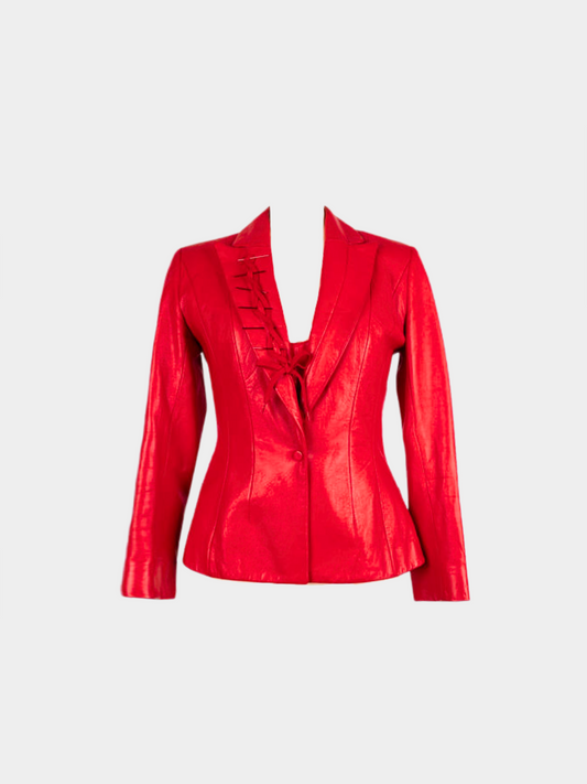 Thierry Mugler 2000s Red leather bustier and jacket Blazer Set