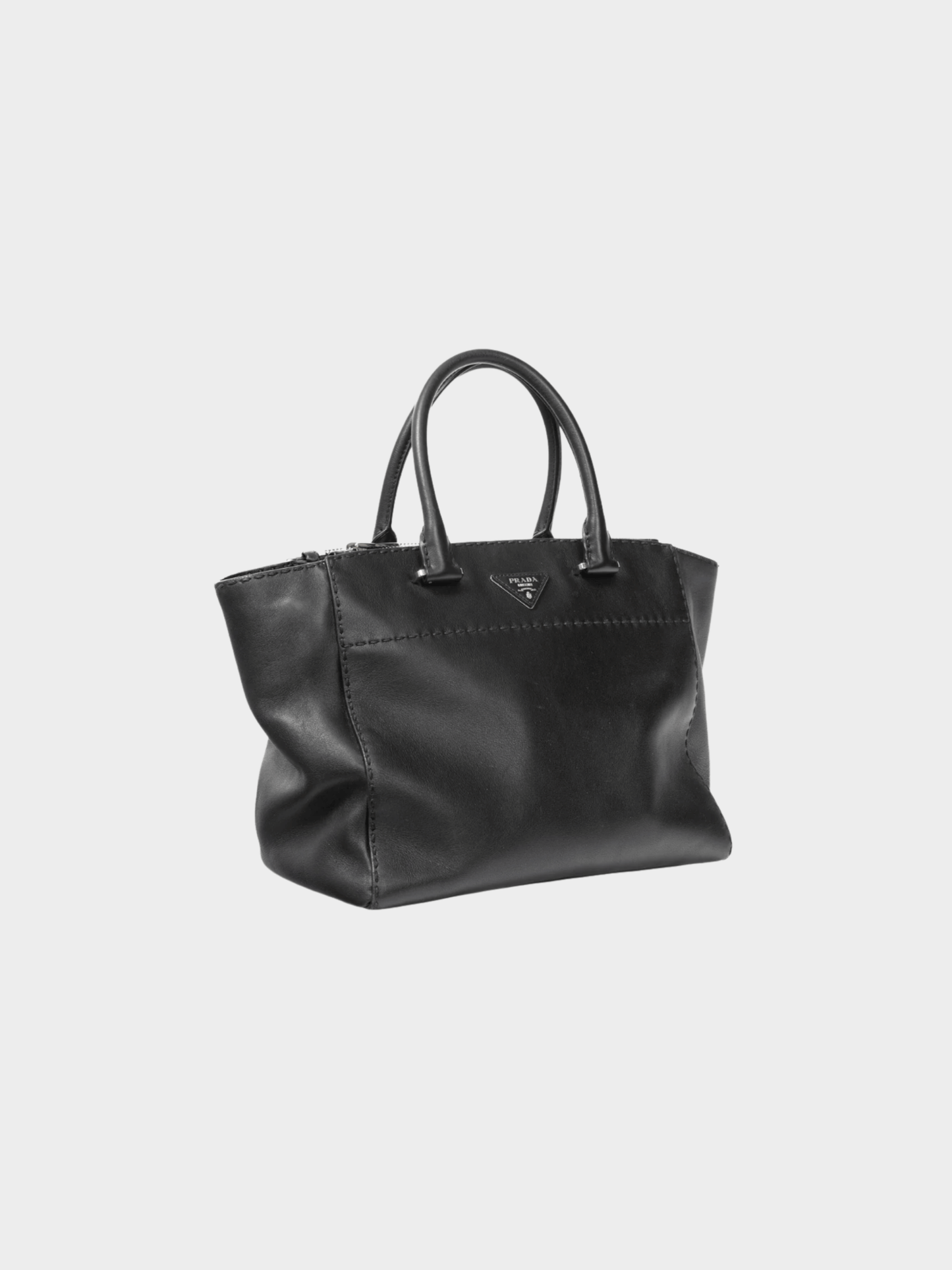 Prada 2010s Black Hand Stitched Calfskin Leather Tote