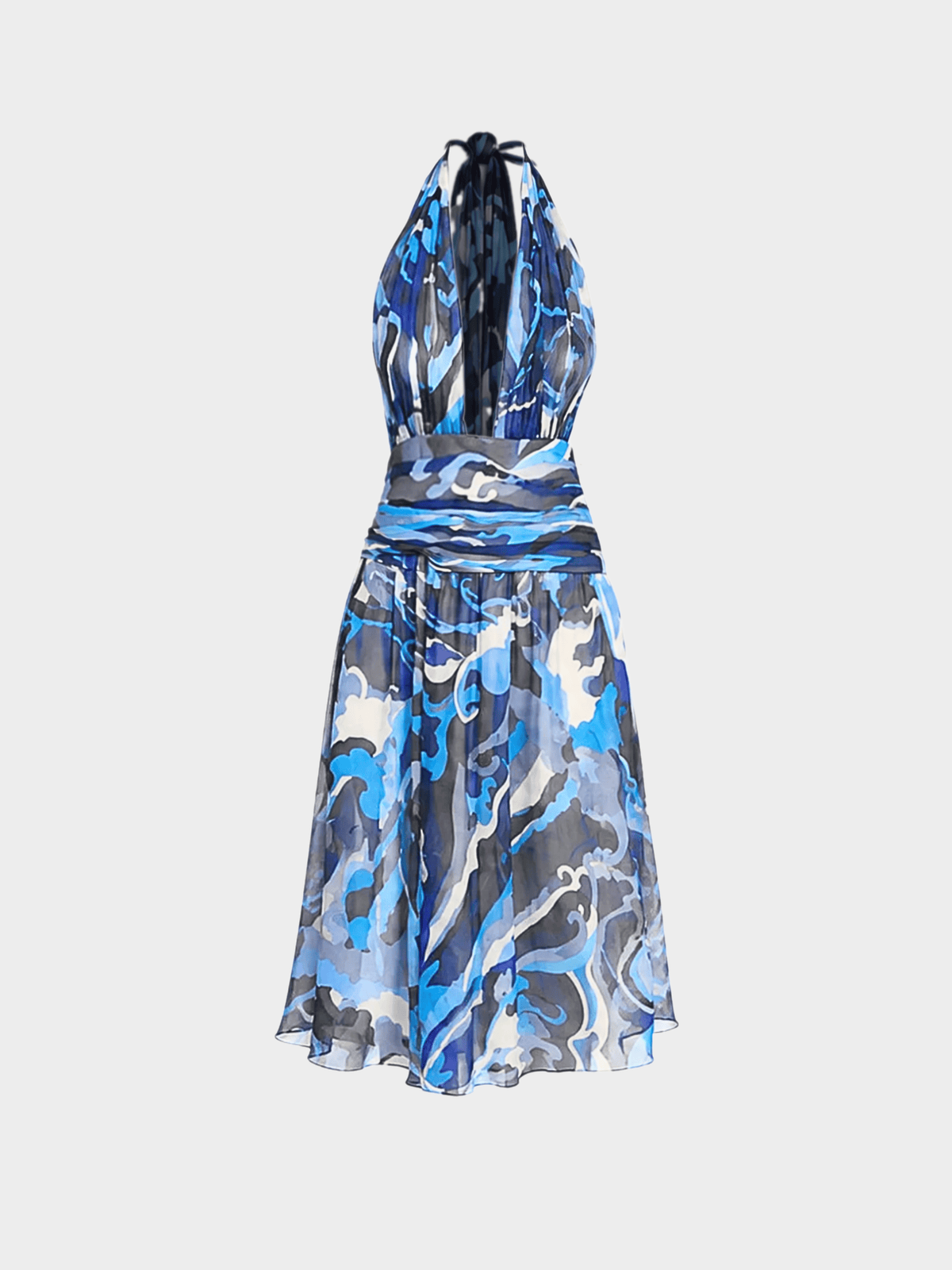 Emilio Pucci 2000s Blue Silk Chiffon Halter Dress
