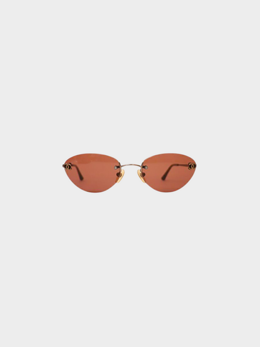 Chanel 2000s Red CC Cateye Sunglasses