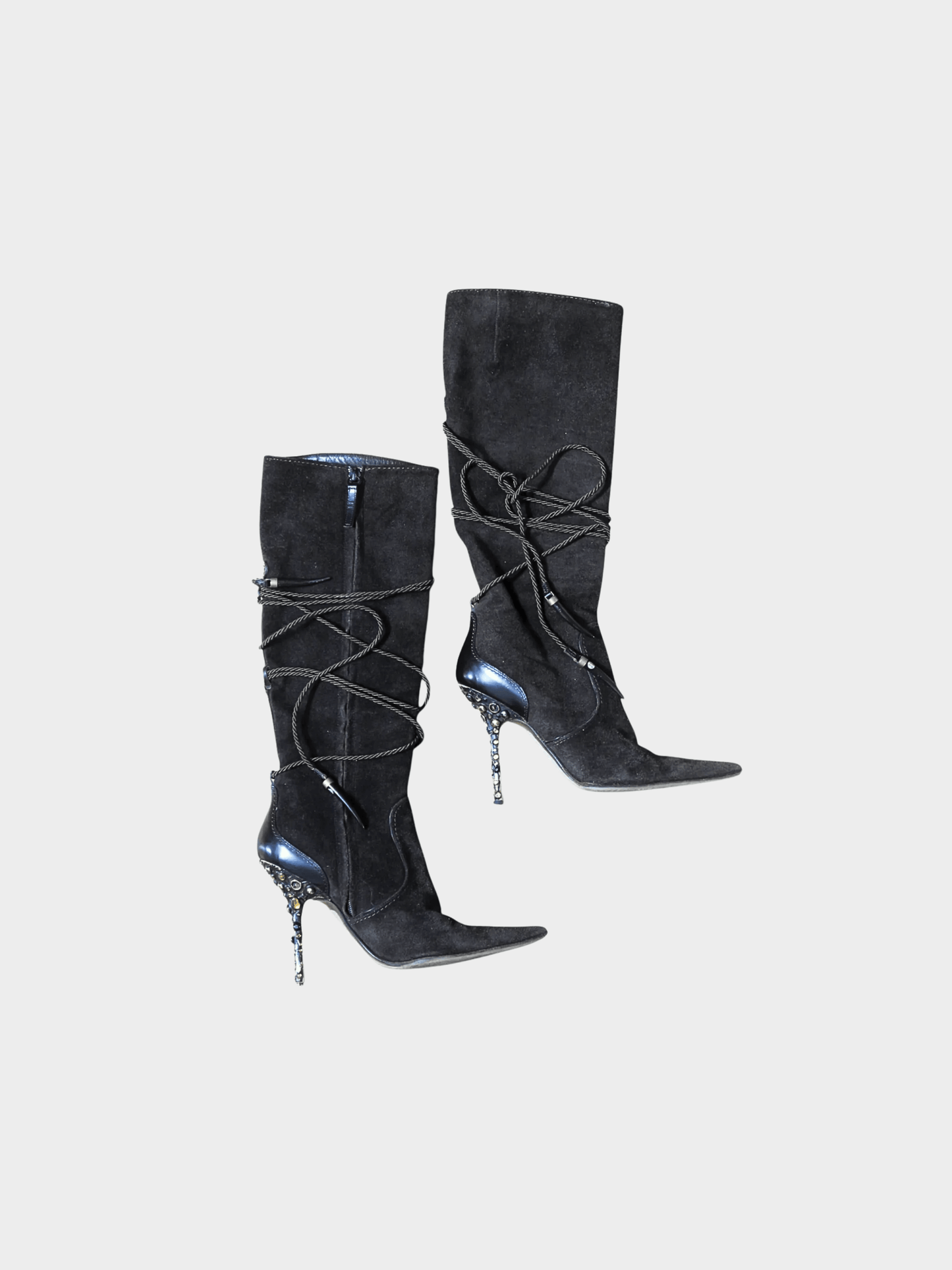 Giuseppe Zanotti 2000s Dark Brown Suede Crystal Heel Boots