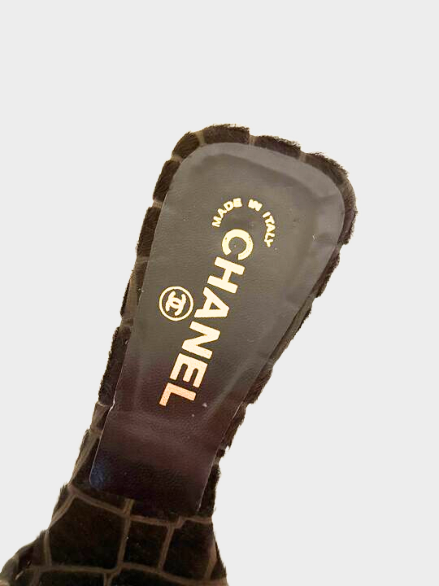 Chanel 2010s Black Textured Clear Heel Sandals
