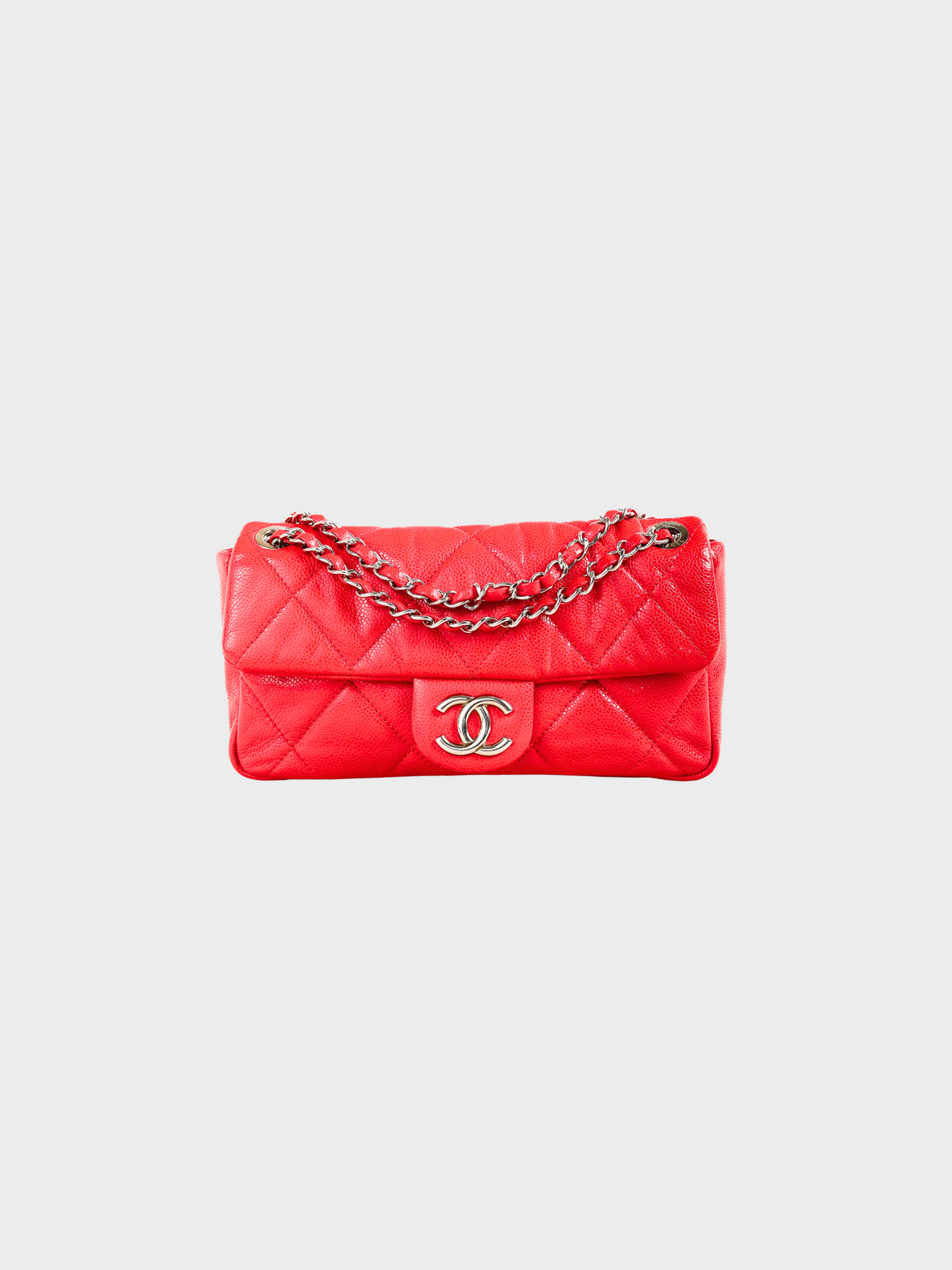 Chanel 2009 Red Quilted CC Logo Flap Handbag