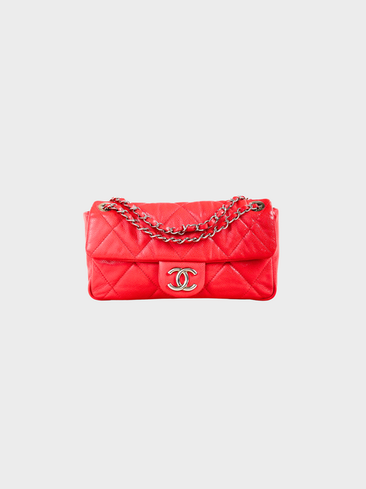 Chanel 2009 Red Quilted CC Logo Flap Handbag