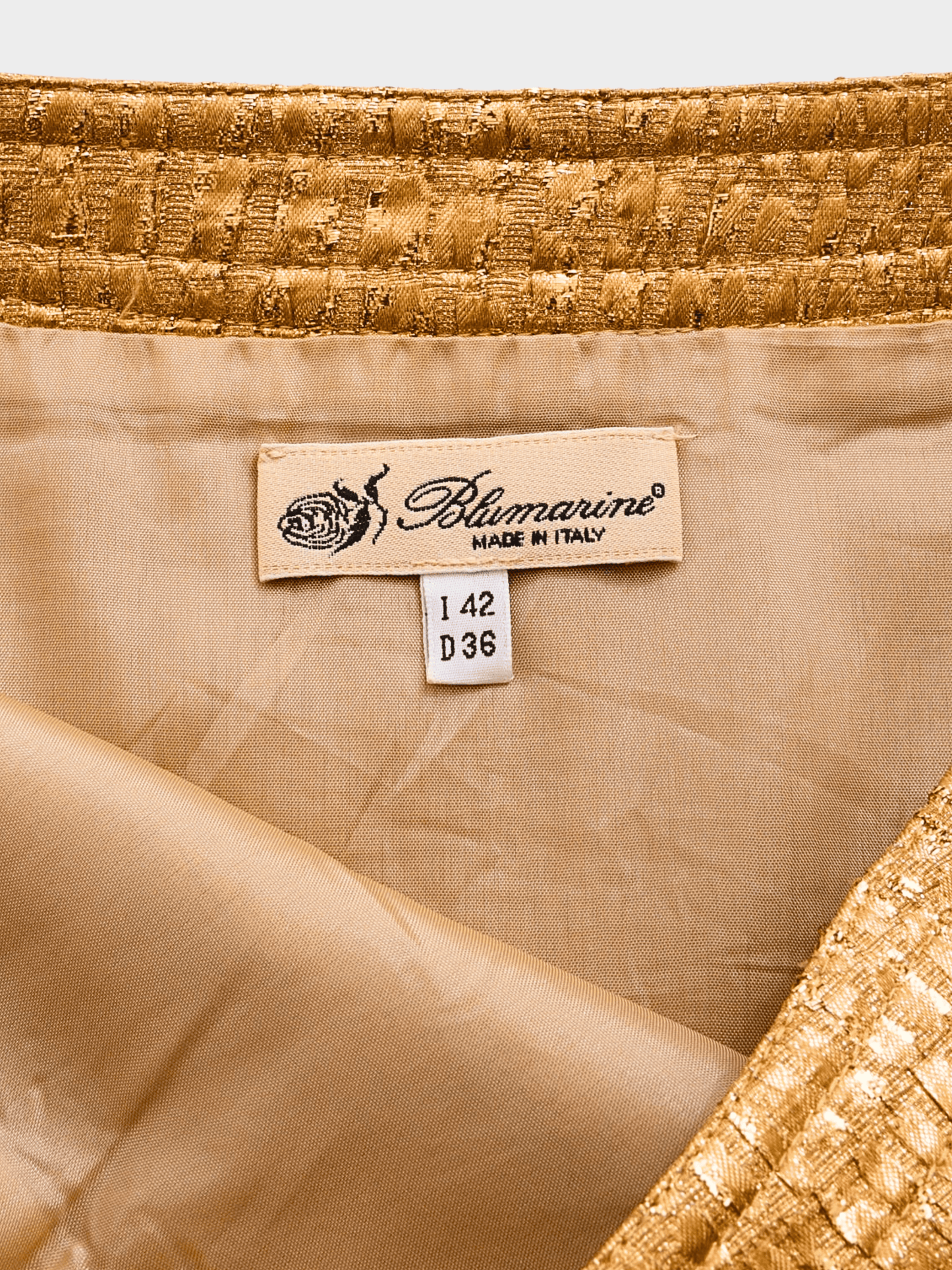 Blumarine 2000s Gold Croco Mini Skirt with Lace Details