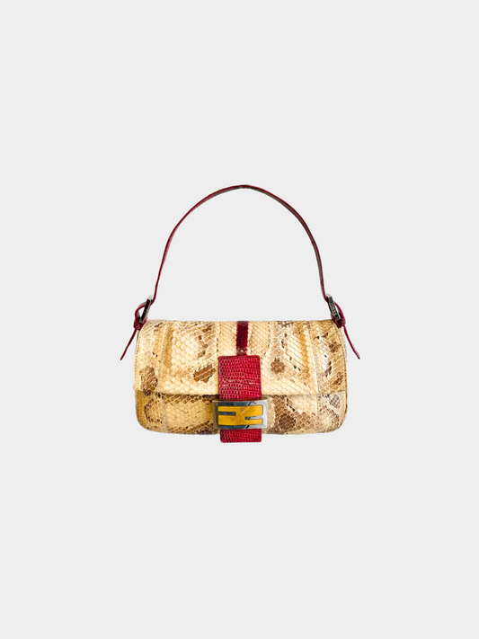 Fendi 2000s Multicolored Python Lizard Baguette Bag