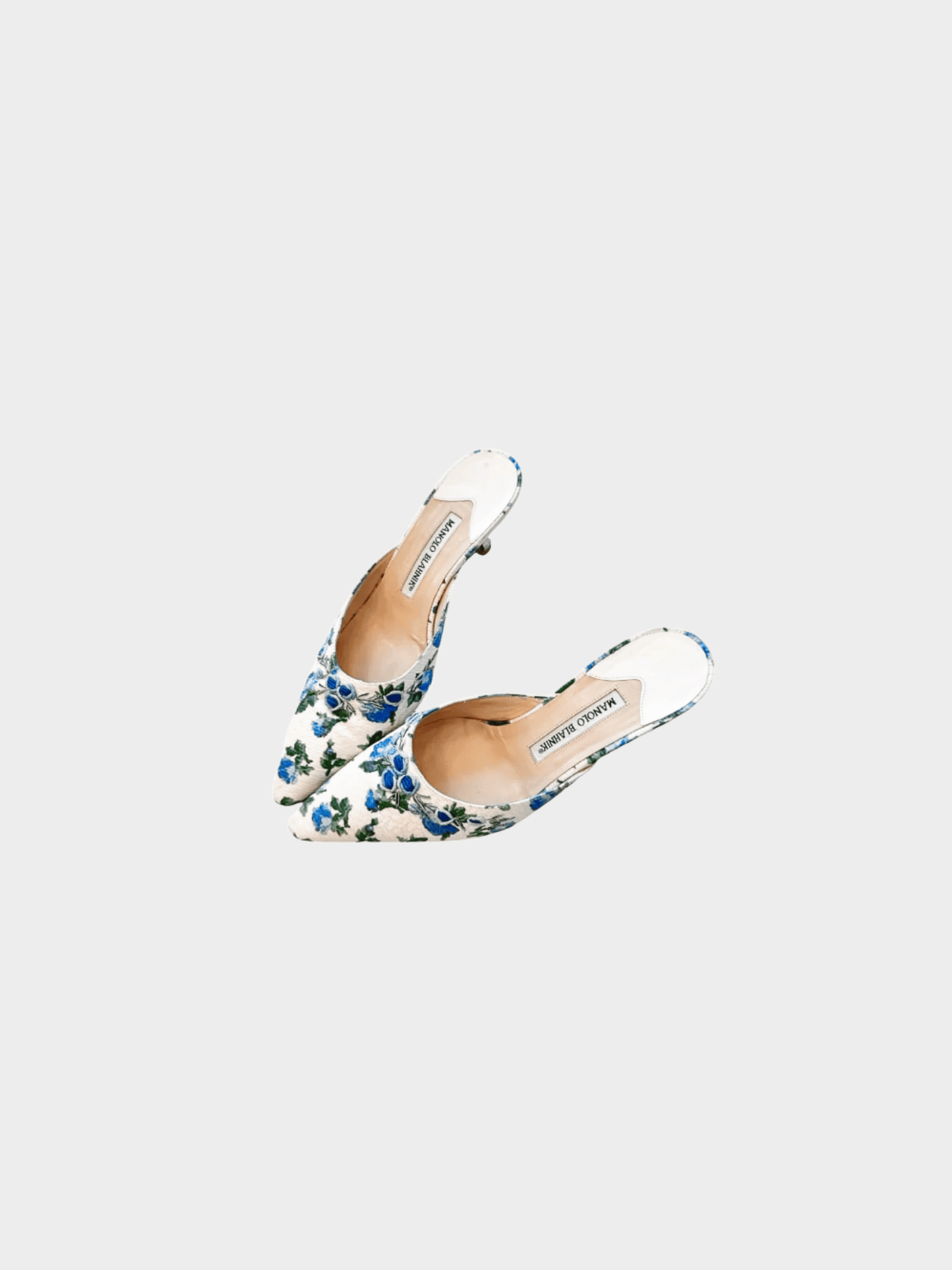 Manolo Blahnik 2000s Blue Floral Mule Heels