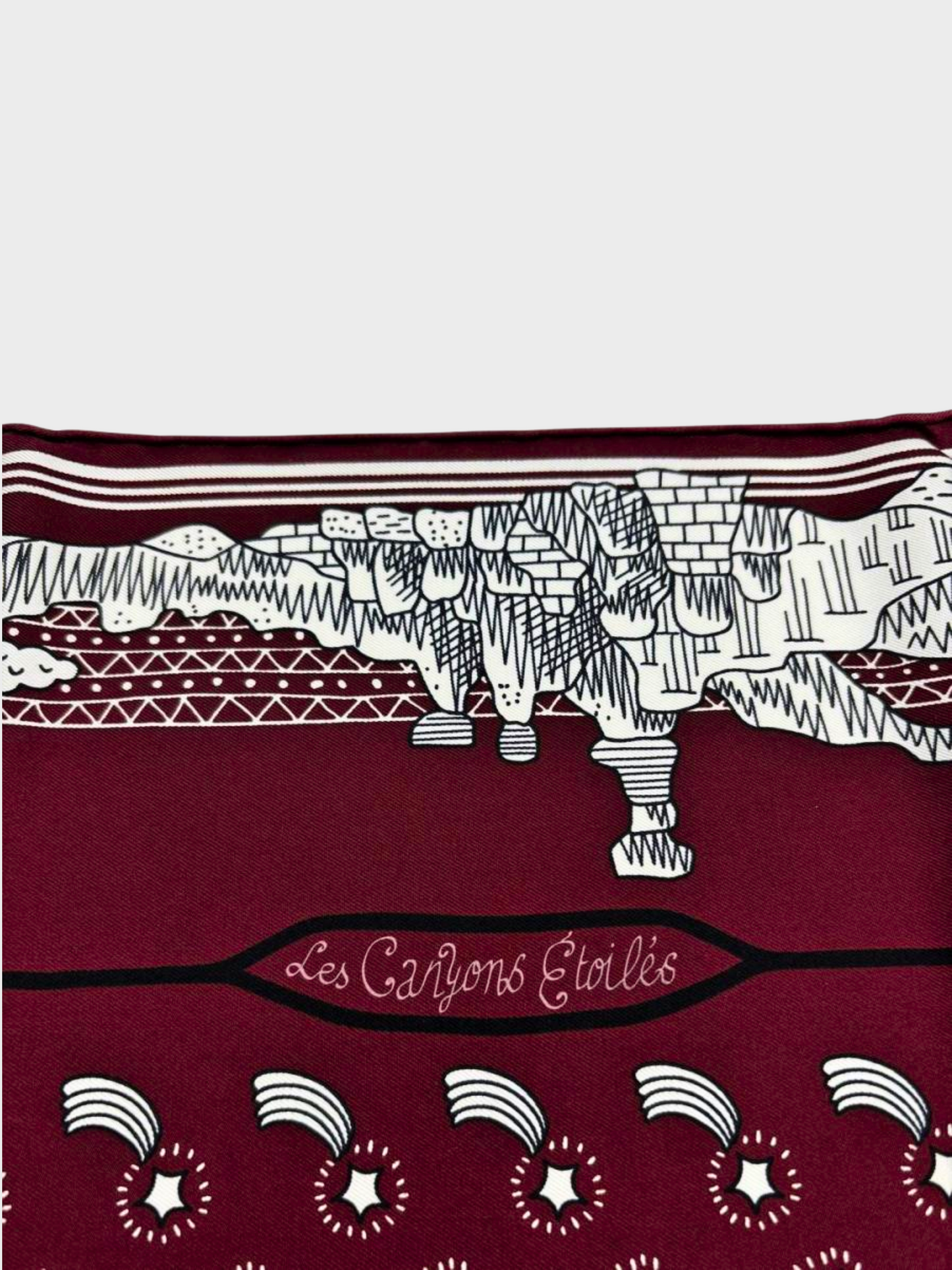 Hermès 2020s Les Canyons Etoiles Limited Edition Bordeaux Silk Scarf