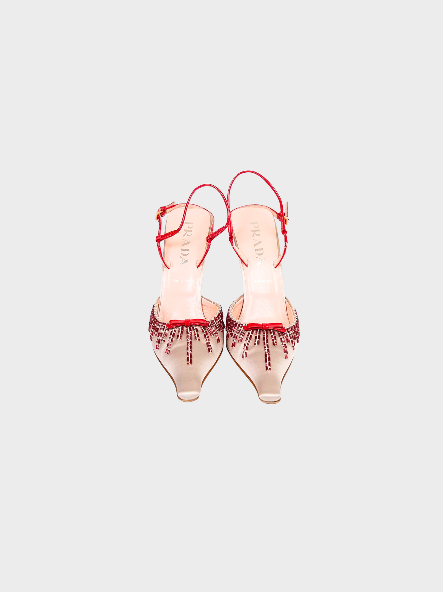 Prada SS 2000 Beige Beaded Satin Heels