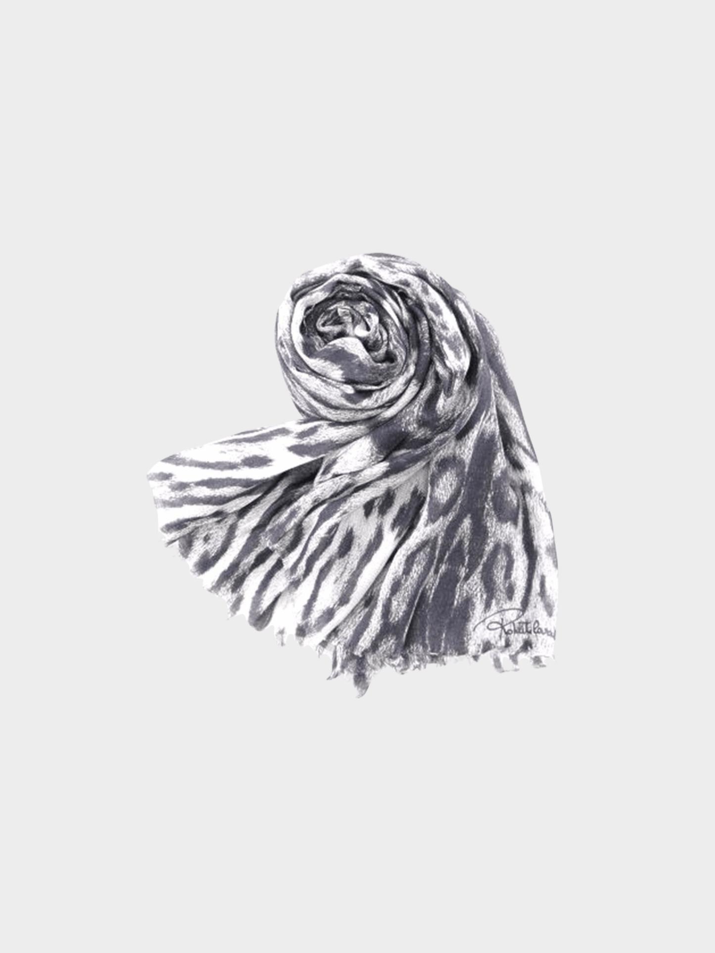 Roberto Cavalli 2000s Grey Leopard Print Scarf