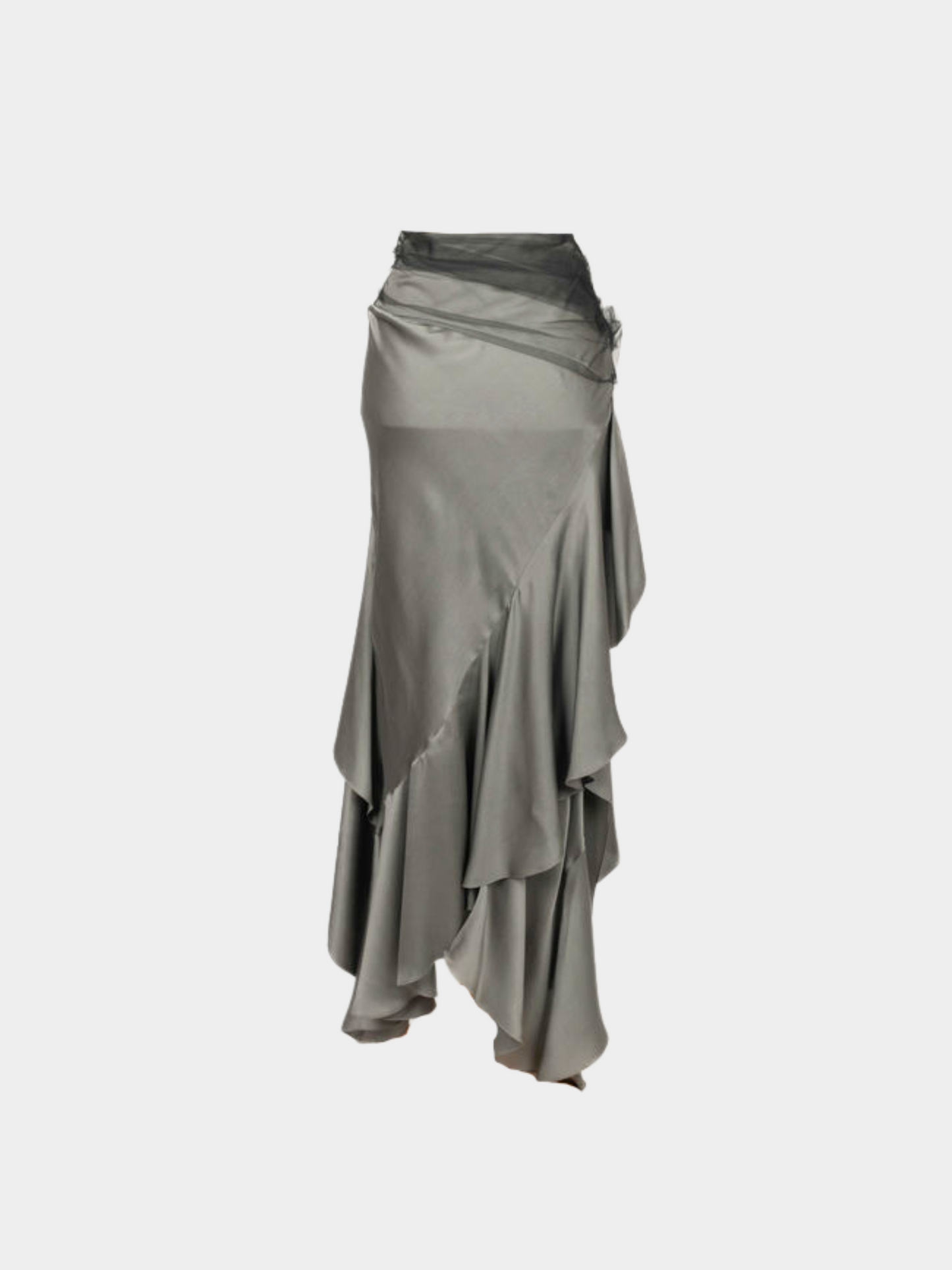 John Galliano 2000s Grey Silk Asymmetrical Skirt