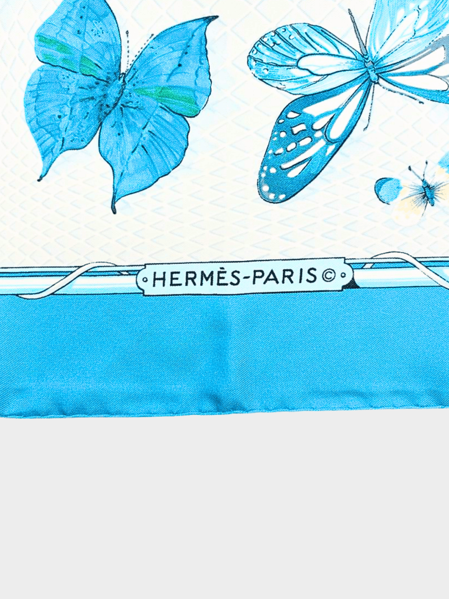 Hermes 2000s Multicolor Blue Butterfly Silk Carré 90 Scarf
