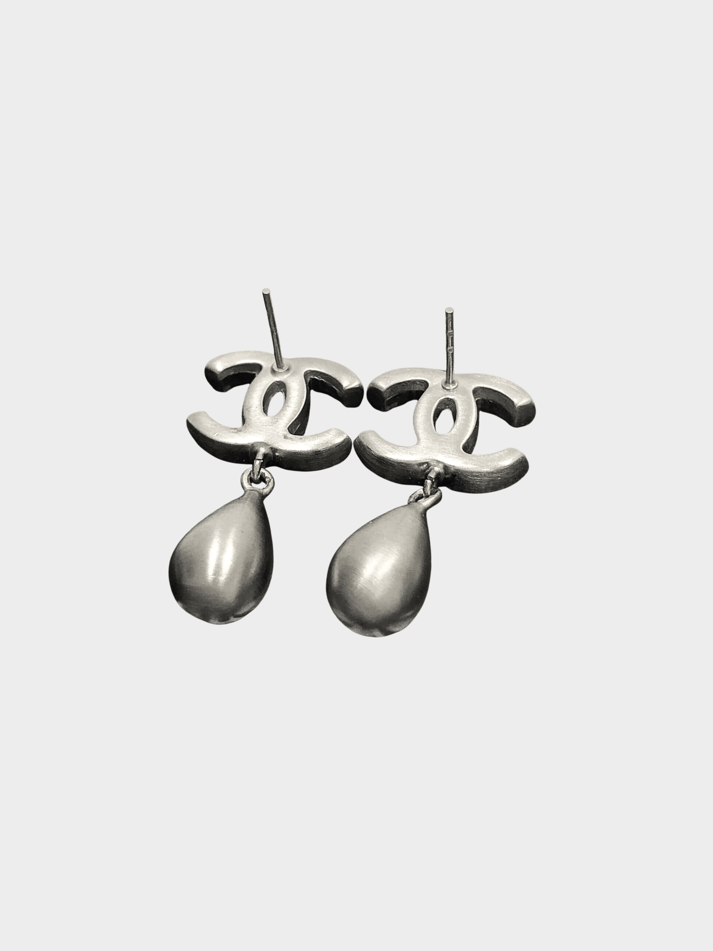 Chanel 2000s Silver CC Drop Earrings